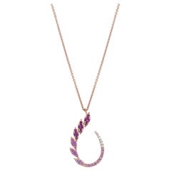 18 Karat Rose Gold Pink Sapphire Diamond Open Pear Shape Necklace