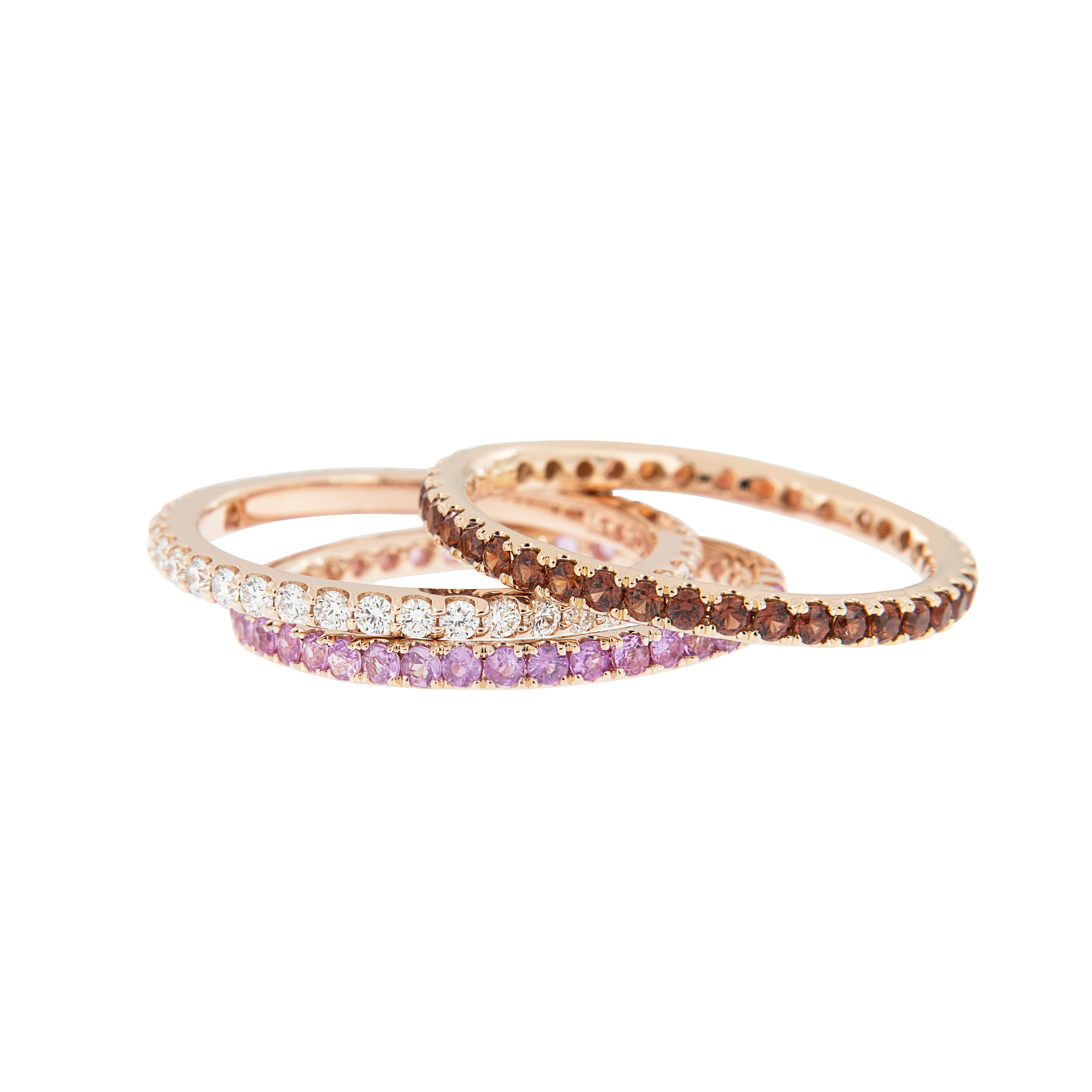 18 Karat Rose Gold and Pink Sapphire Eternity Ring In New Condition For Sale In Troy, MI