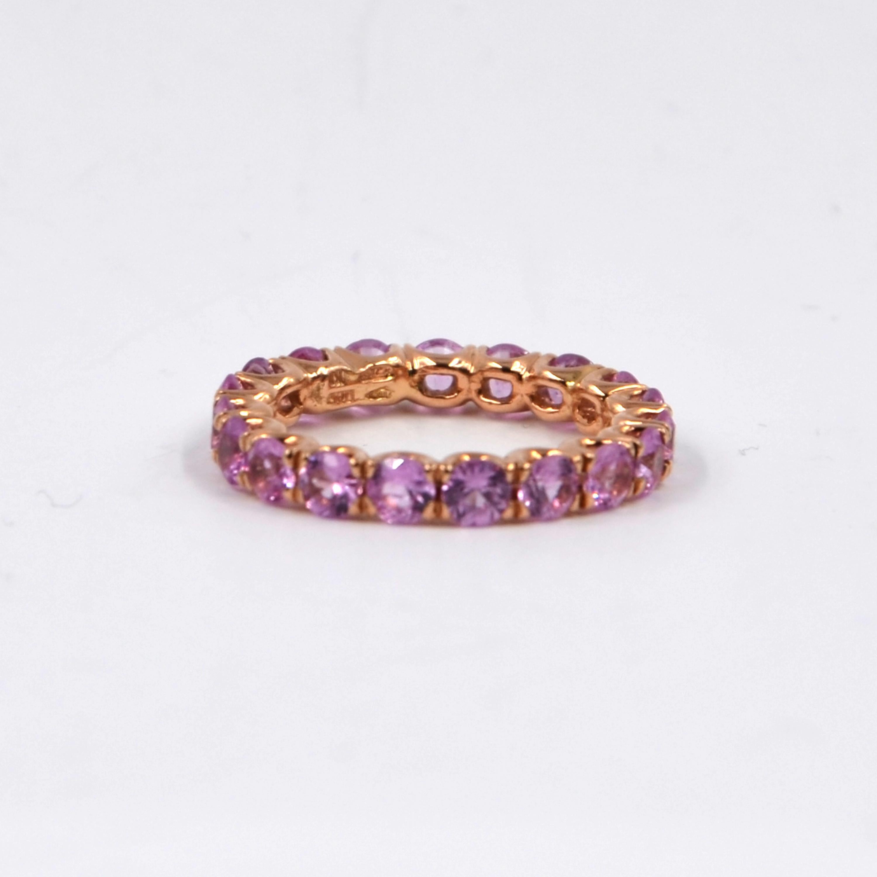Contemporary 18 Karat Rose Gold Pink Sapphires Garavelli Band Eternity Ring