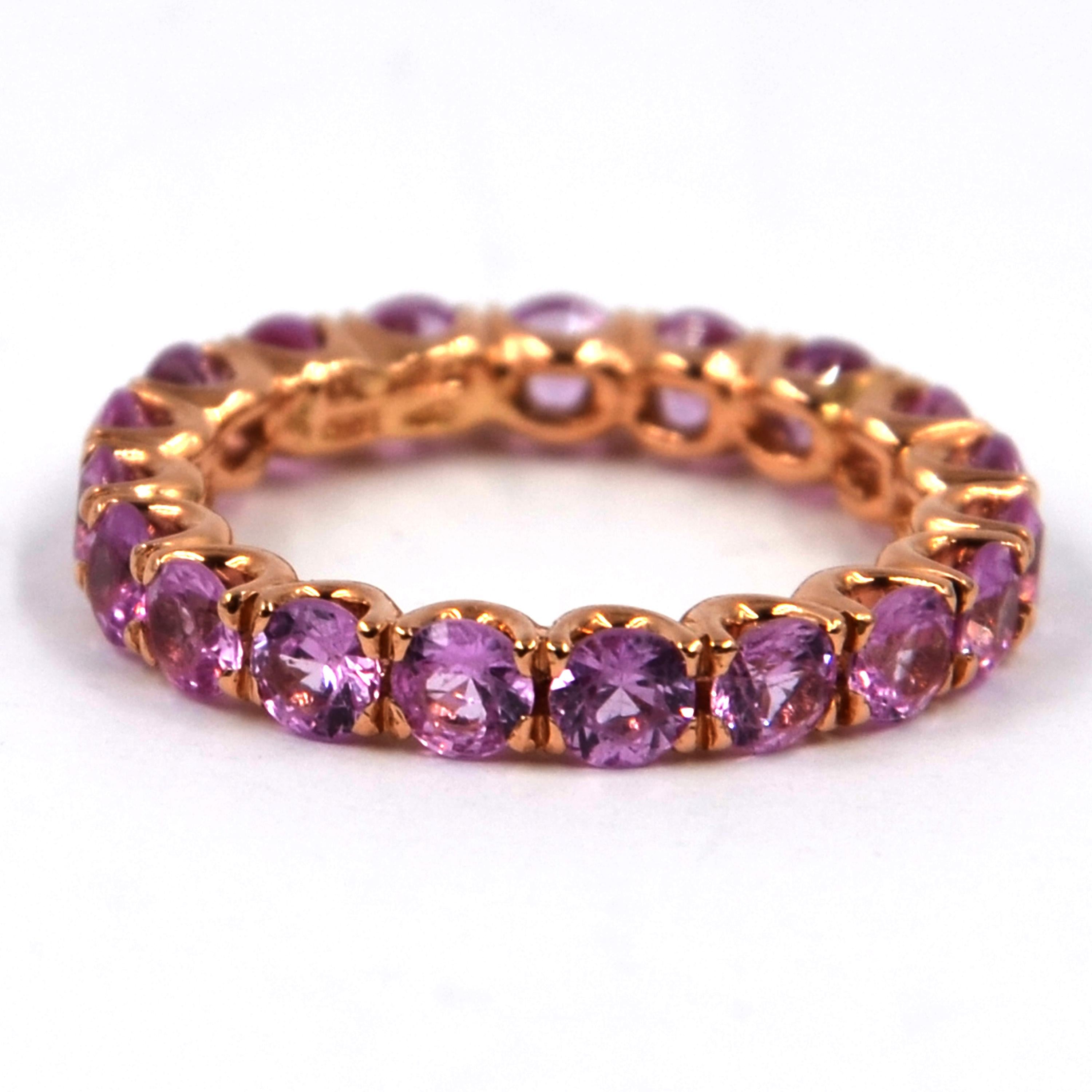 Round Cut 18 Karat Rose Gold Pink Sapphires Garavelli Band Eternity Ring