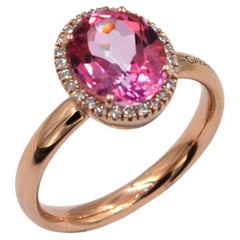 18 Karat Rose Gold Pink Topaz and White Diamonds Garavelli Ring