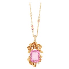 18 Karat Rose Gold Pink Topaz Pendant with Necklace