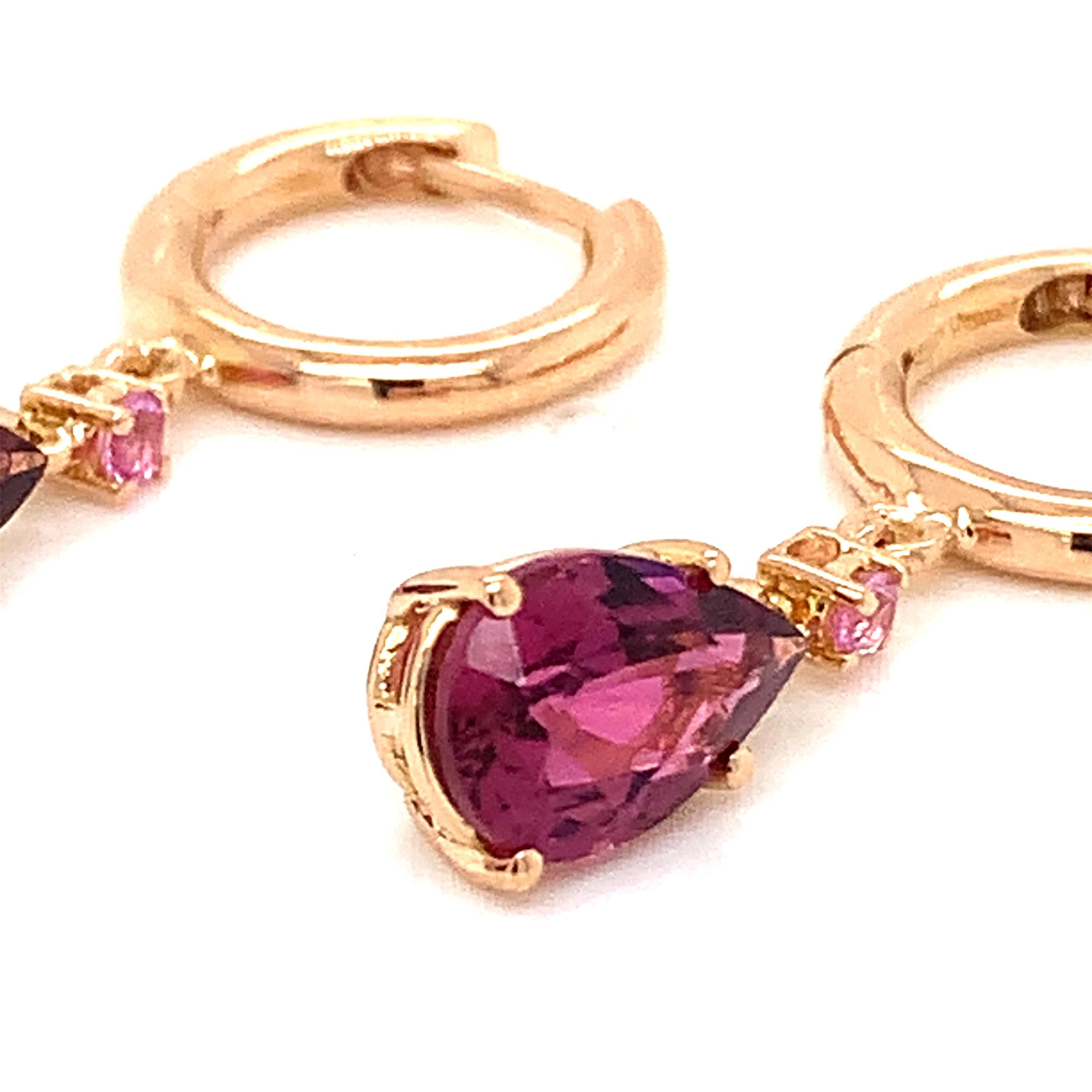 Contemporary 18 Karat Rose Gold Pink Tourmaline and Pink Sapphires Garavelli Hanging Earrings For Sale