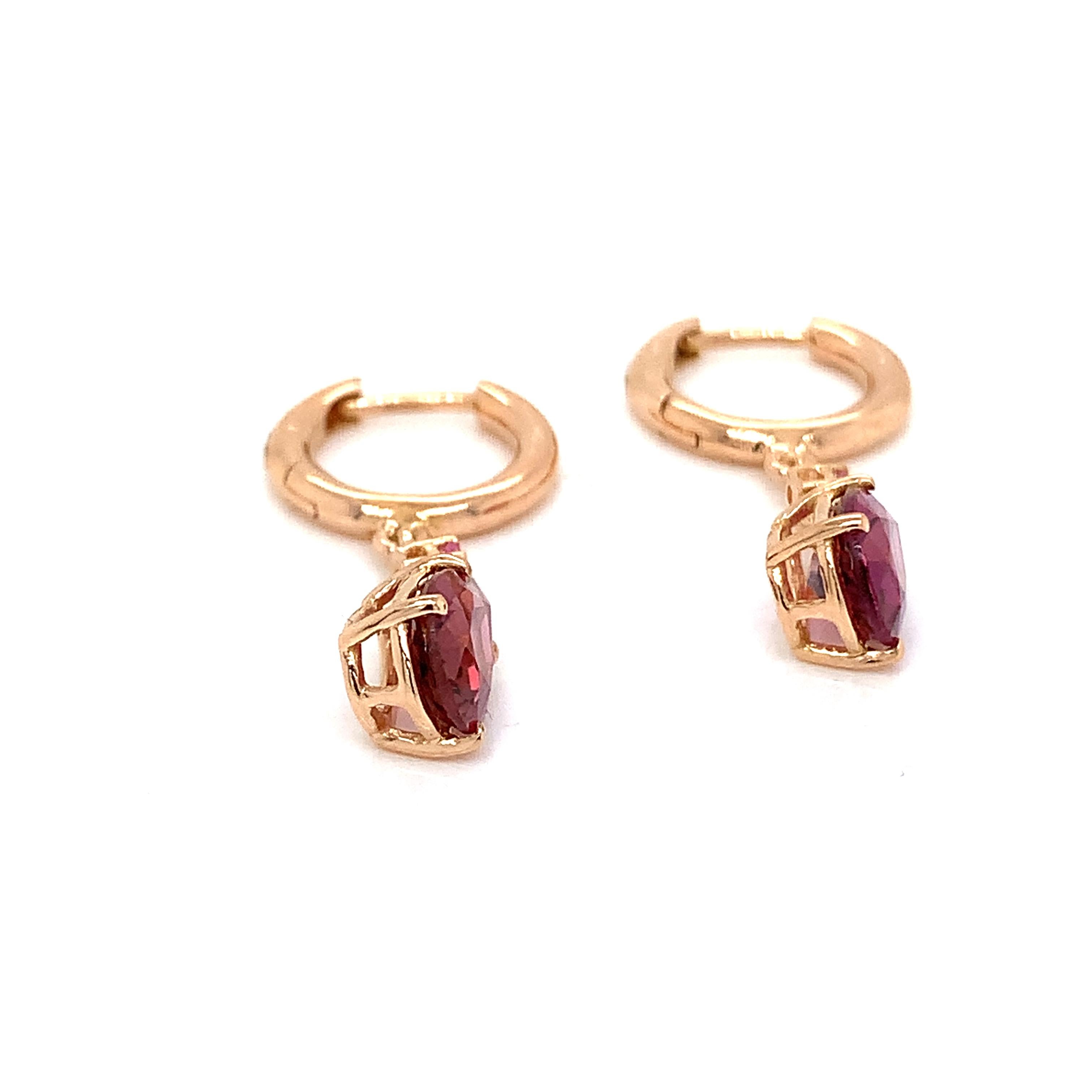 Round Cut 18 Karat Rose Gold Pink Tourmaline and Pink Sapphires Garavelli Hanging Earrings For Sale