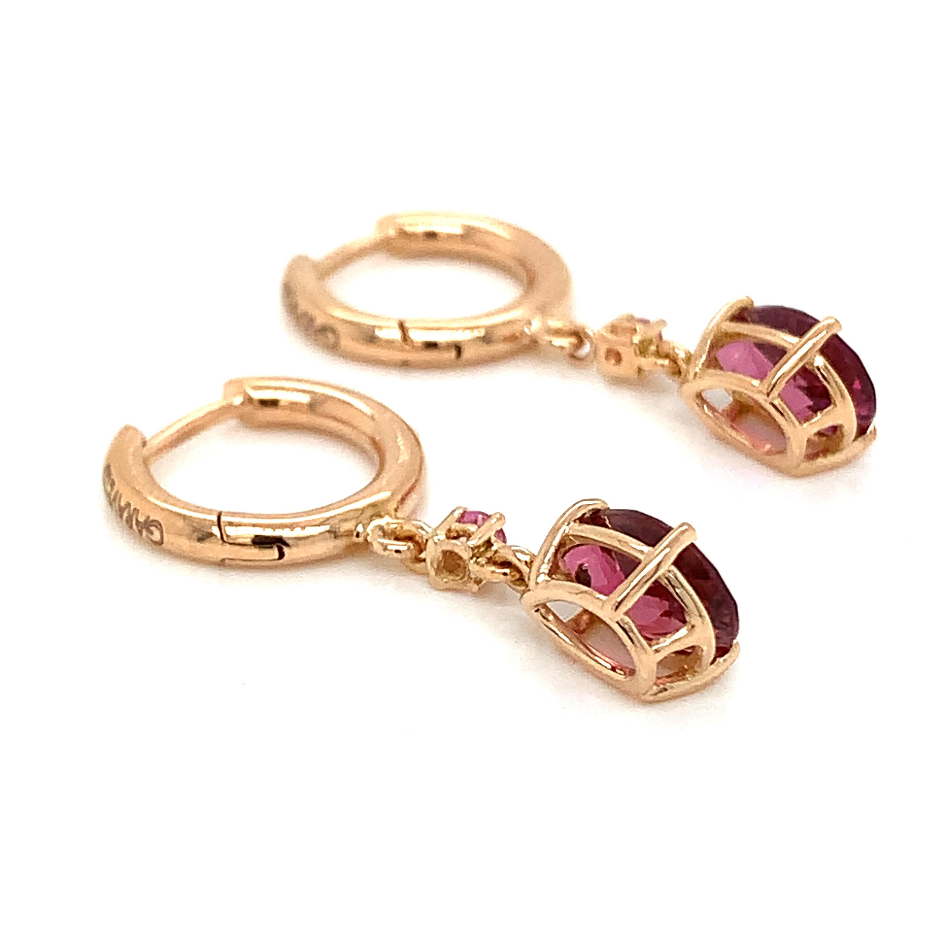 18 Karat Rose Gold Pink Tourmaline and Pink Sapphires Garavelli Hanging Earrings In New Condition For Sale In Valenza, IT