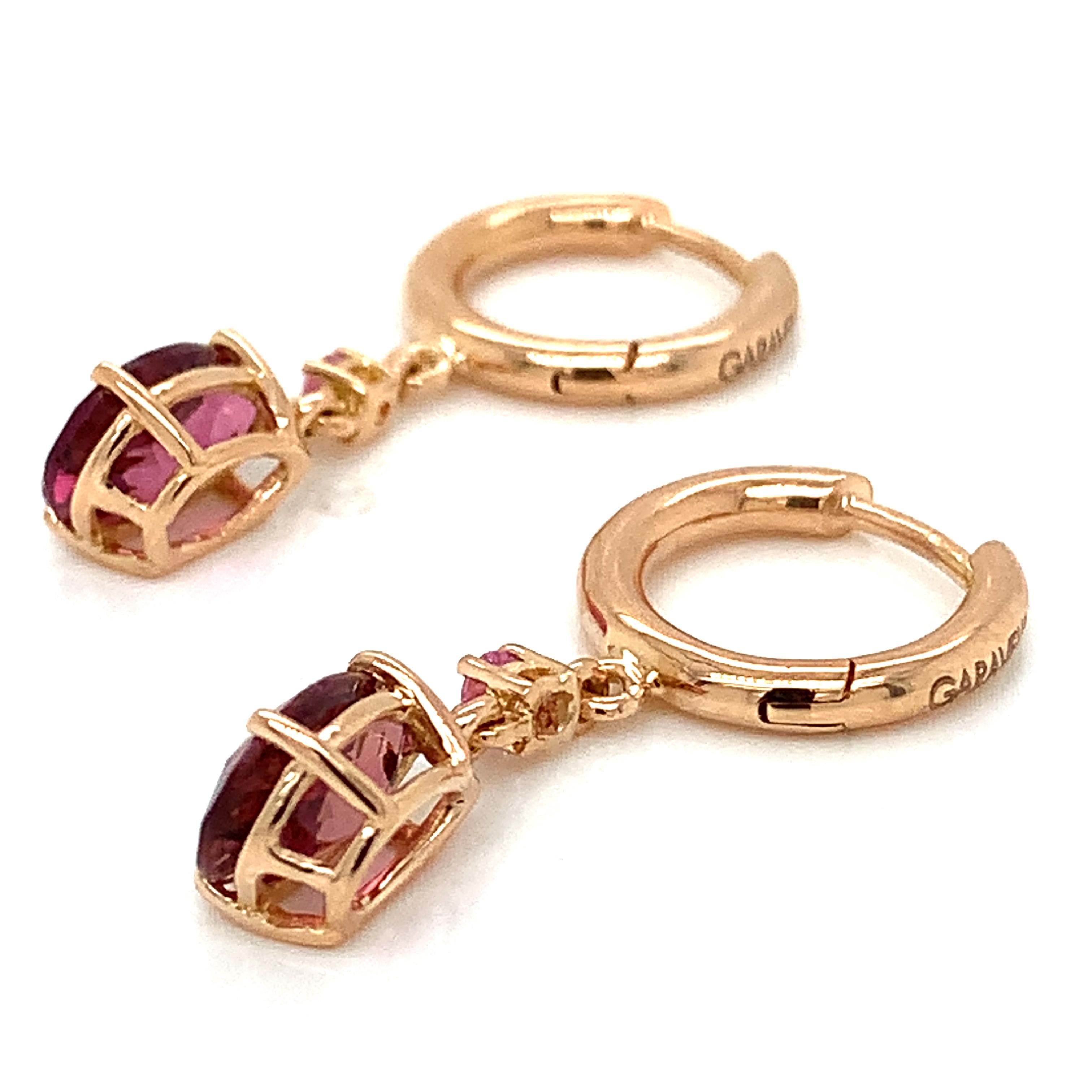 Women's 18 Karat Rose Gold Pink Tourmaline and Pink Sapphires Garavelli Hanging Earrings For Sale