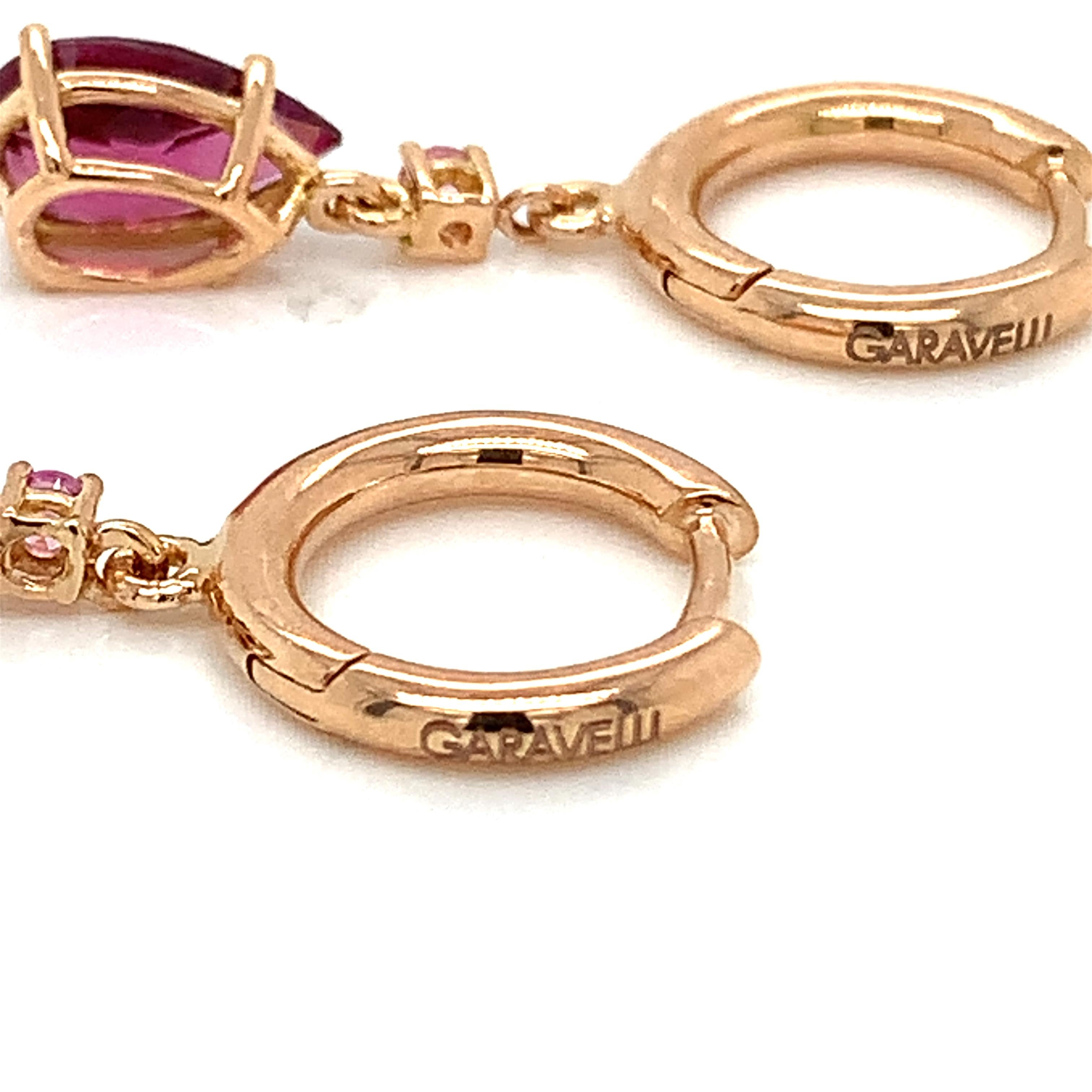 18 Karat Rose Gold Pink Tourmaline and Pink Sapphires Garavelli Hanging Earrings For Sale 1