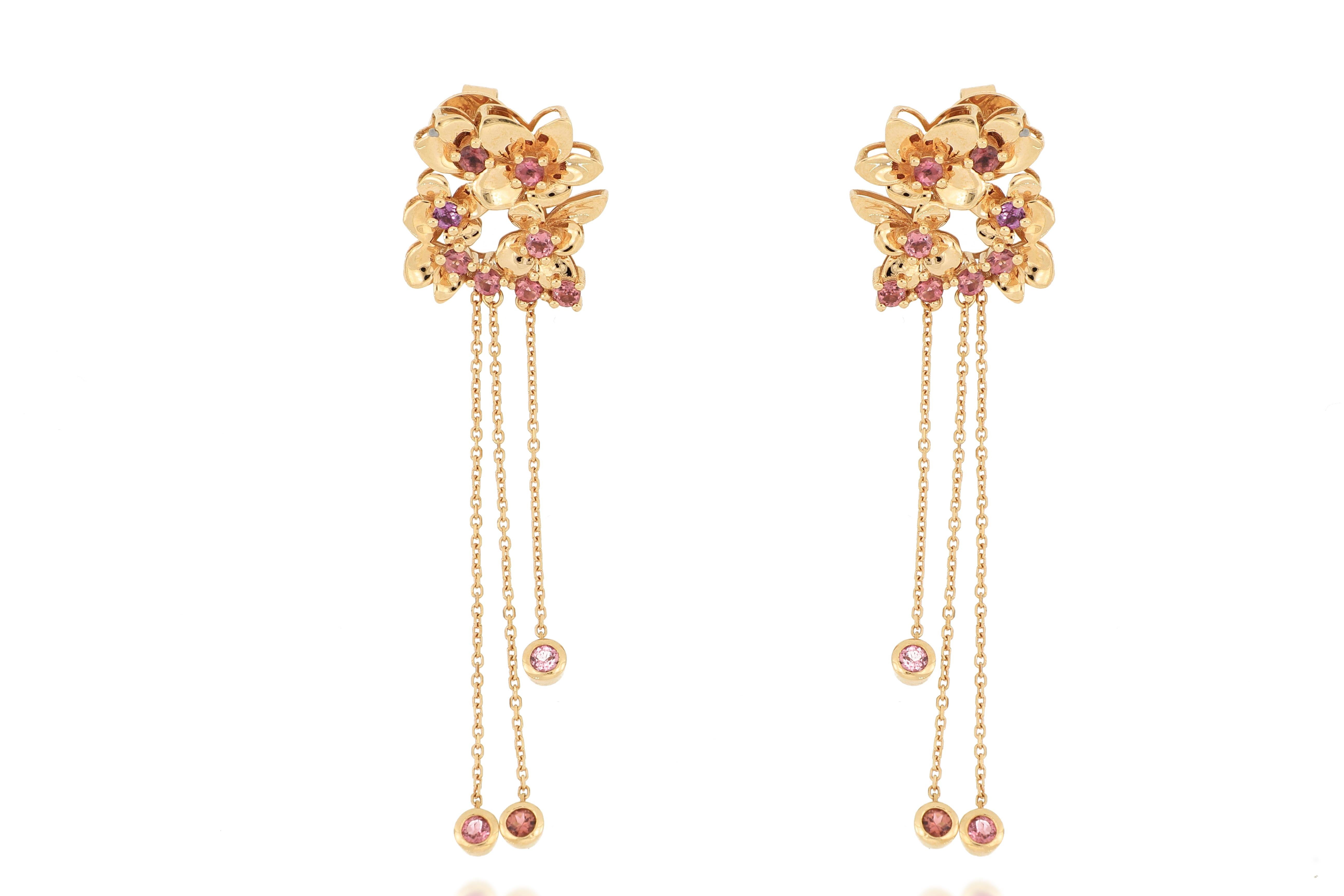 Contemporary 18 Karat Rose Gold Pink Tourmaline Earrings For Sale
