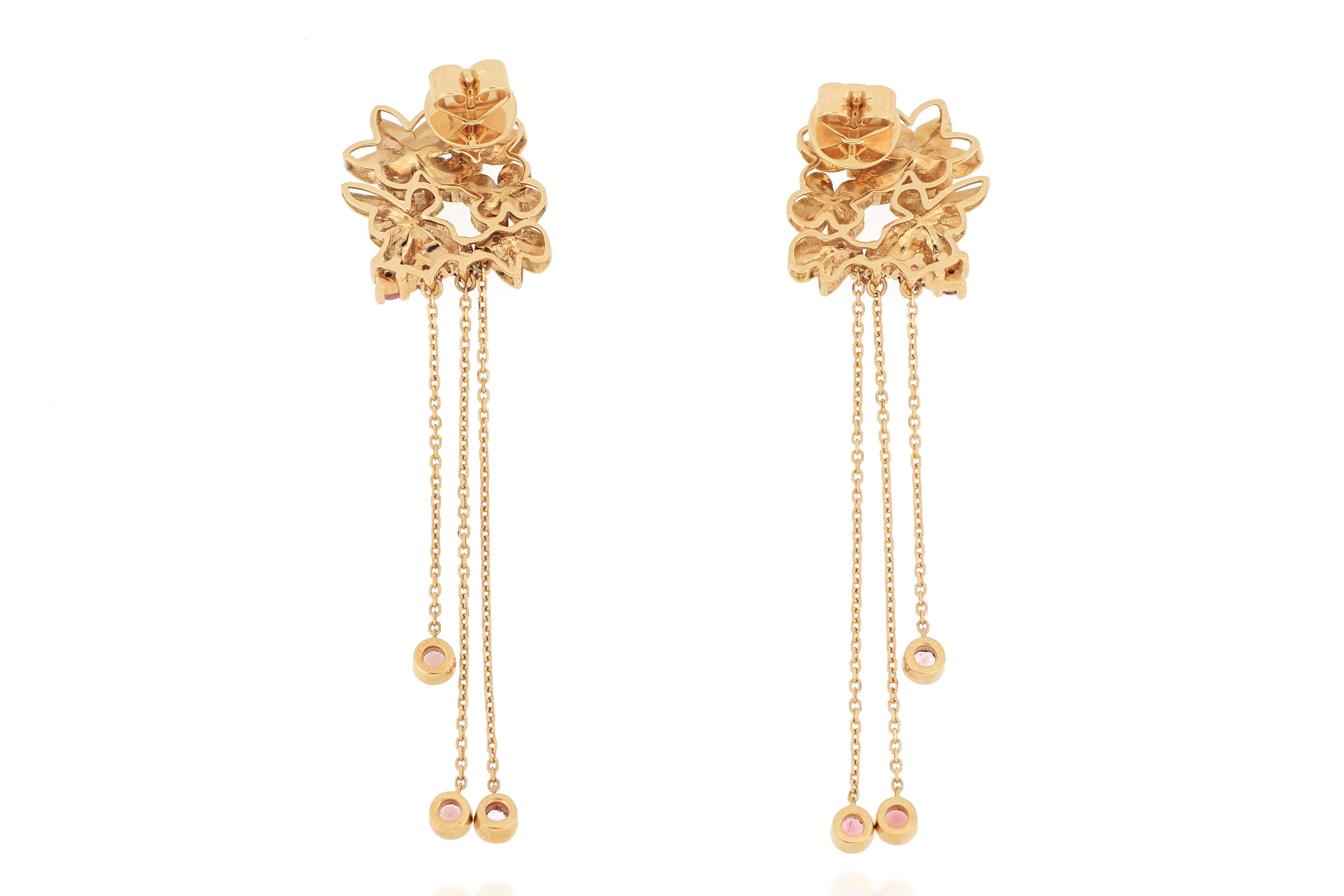 Brilliant Cut 18 Karat Rose Gold Pink Tourmaline Earrings For Sale