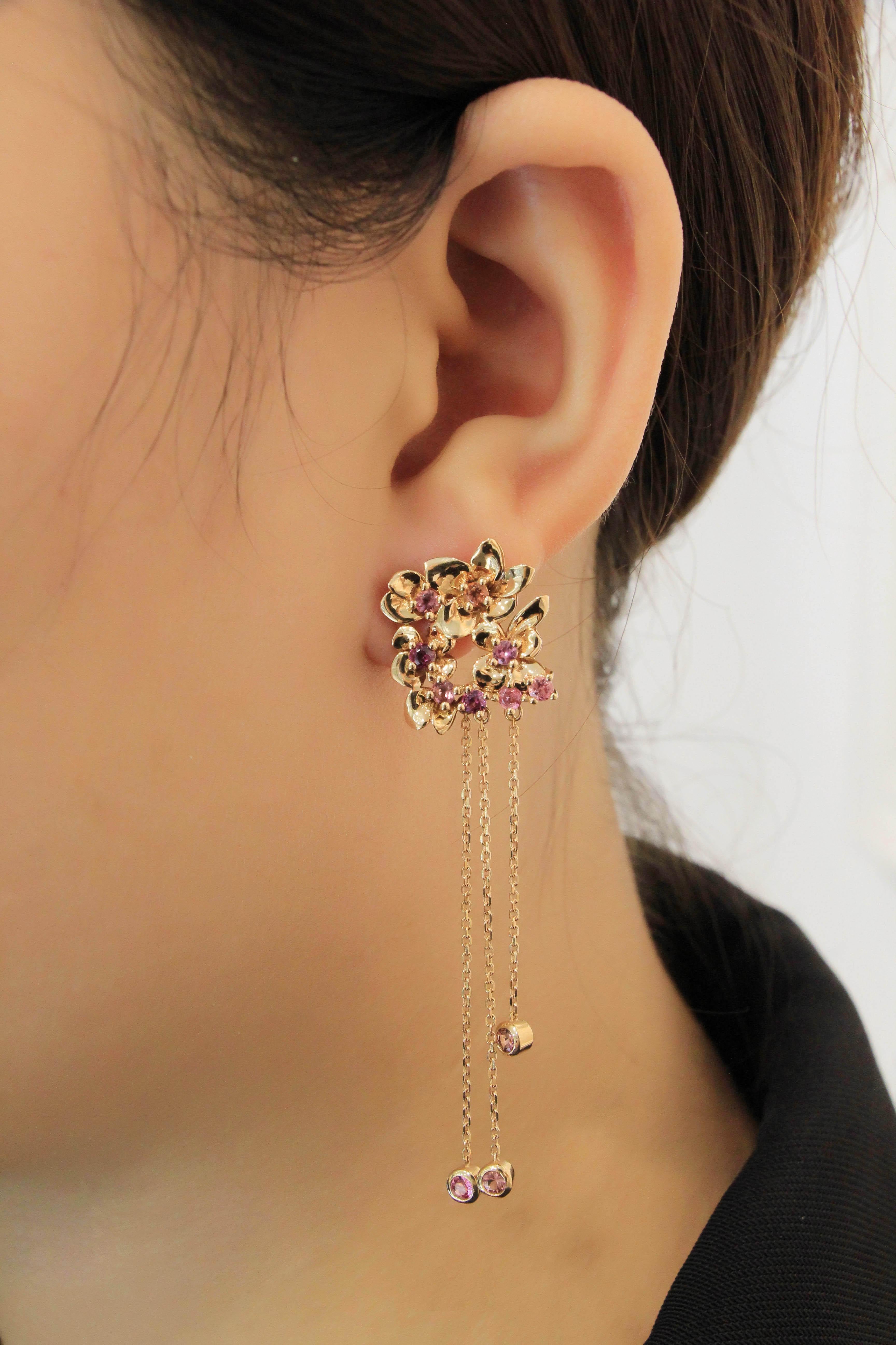 Women's 18 Karat Rose Gold Pink Tourmaline Earrings For Sale