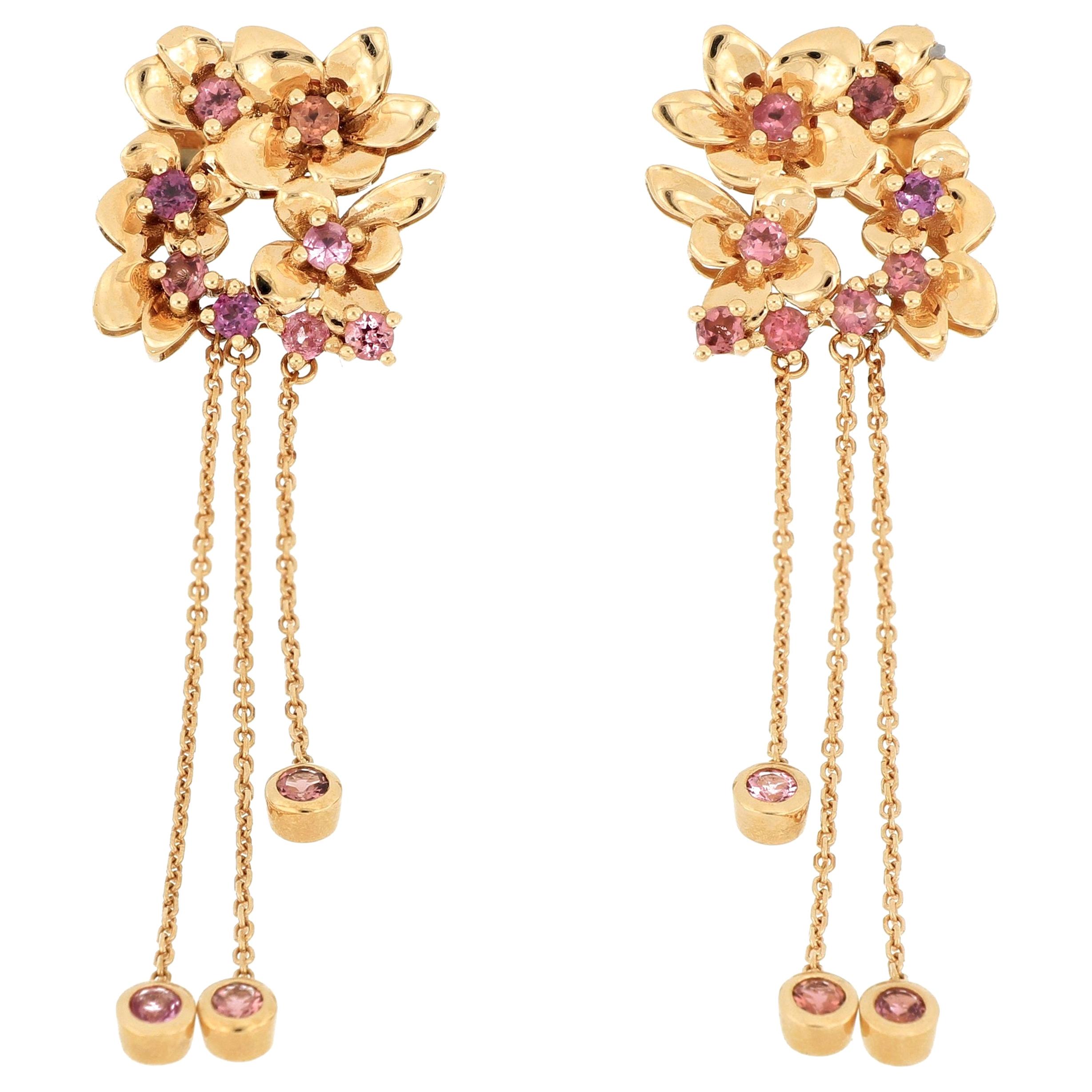 18 Karat Rose Gold Pink Tourmaline Earrings For Sale