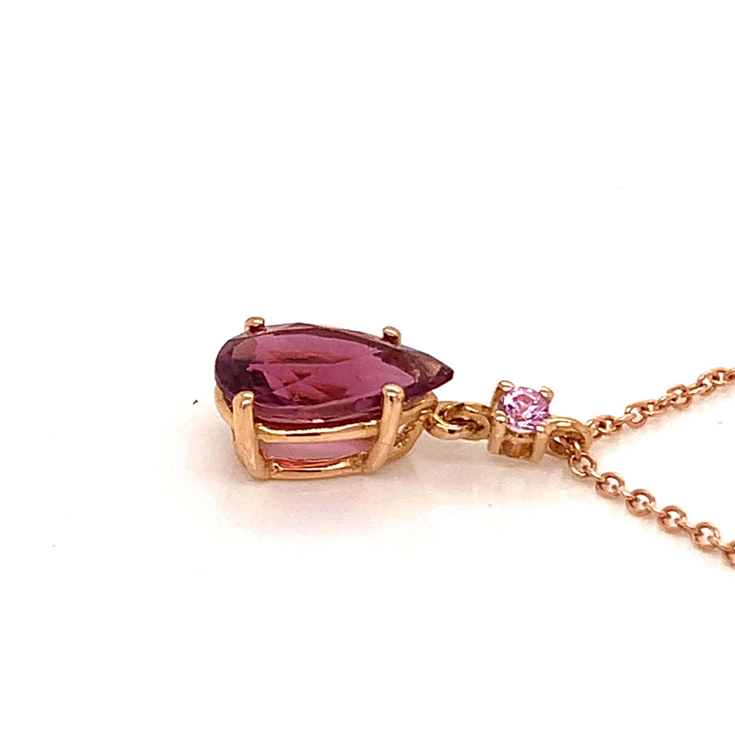 Contemporary 18 Karat Rose Gold Pink Tourmaline Garavelli Pendant with Chain