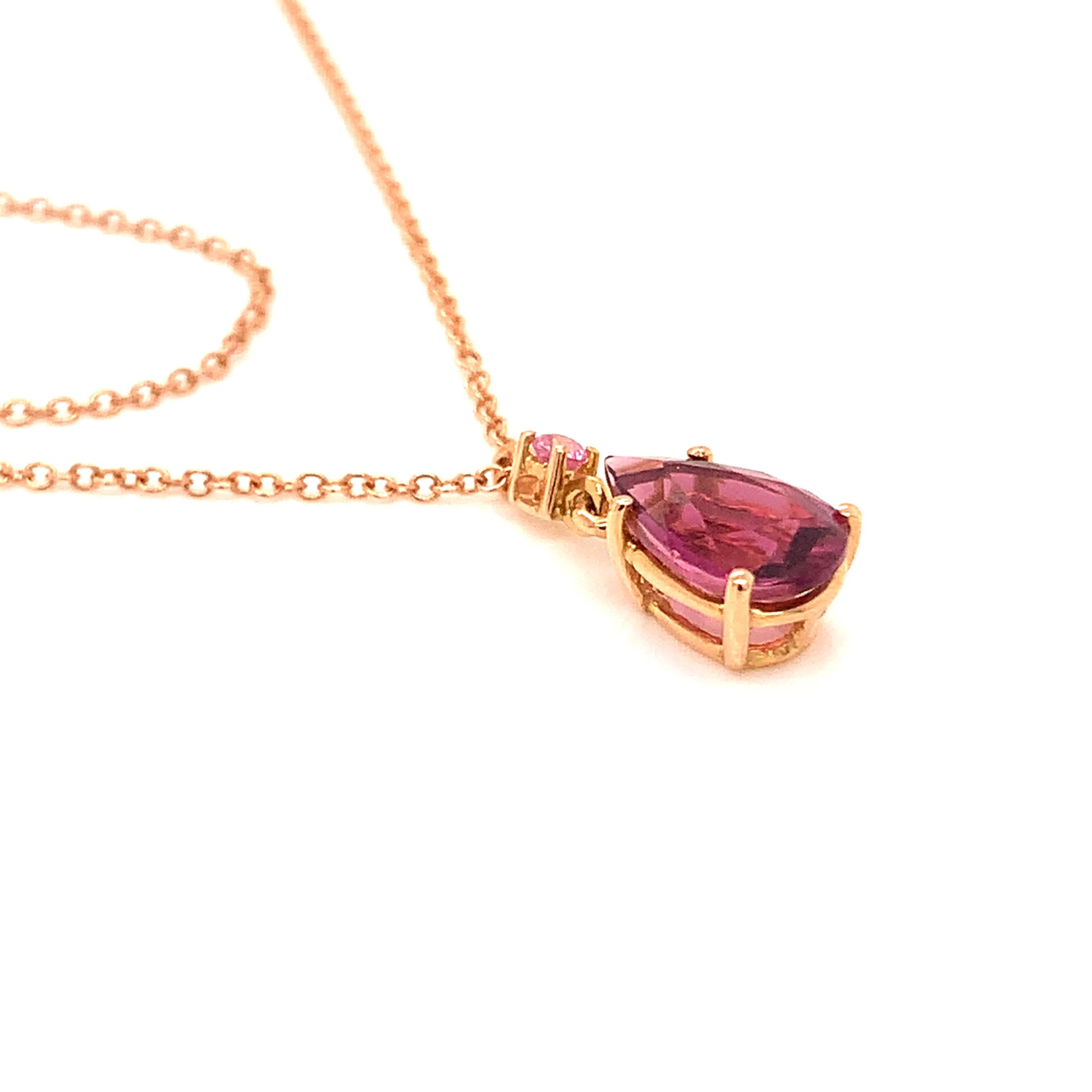 18 Karat Rose Gold Pink Tourmaline Garavelli Pendant with Chain In New Condition In Valenza, IT