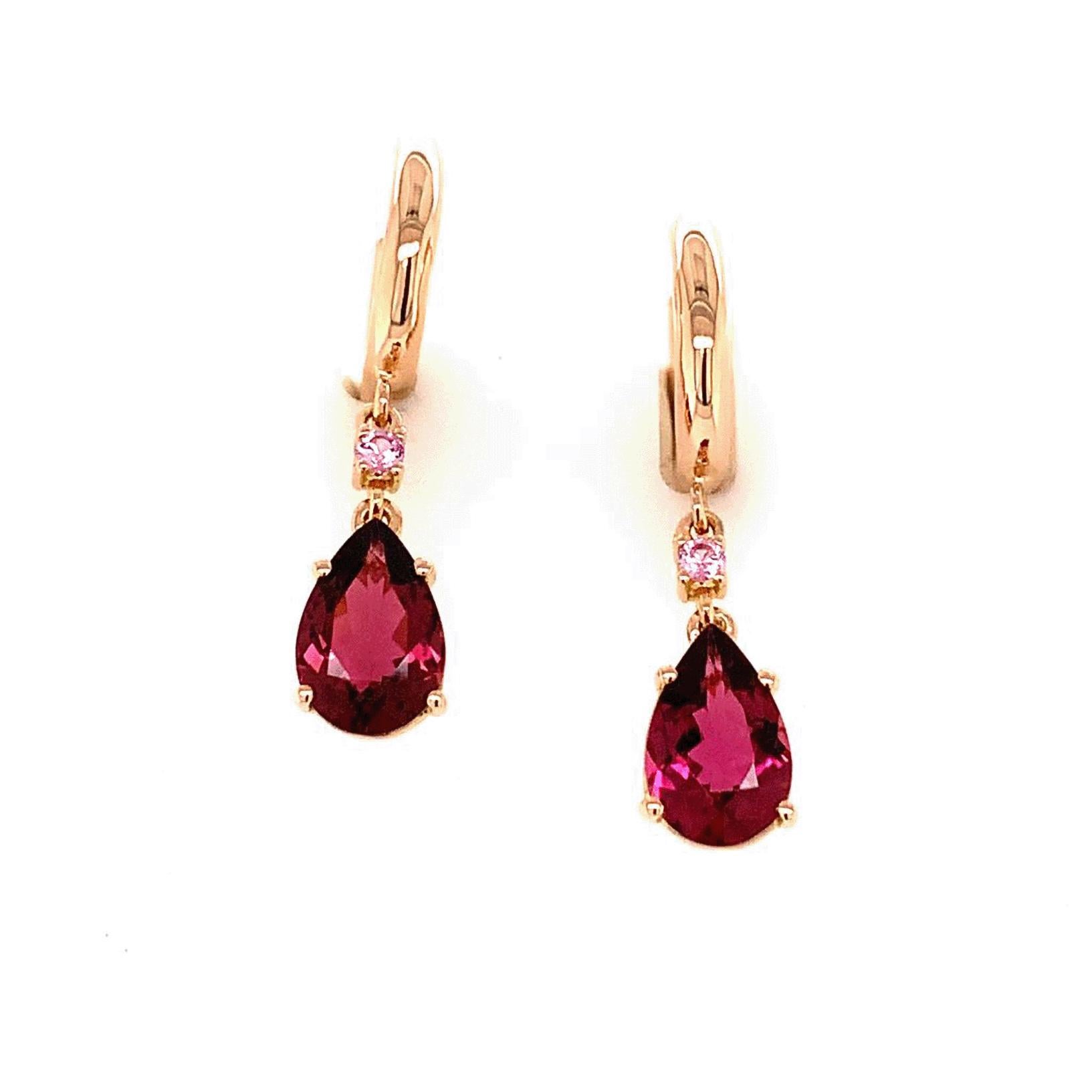 Pear Cut 18 Karat Rose Gold Pink Tourmalines and Pink Sapphires Garavelli Drop Earrings