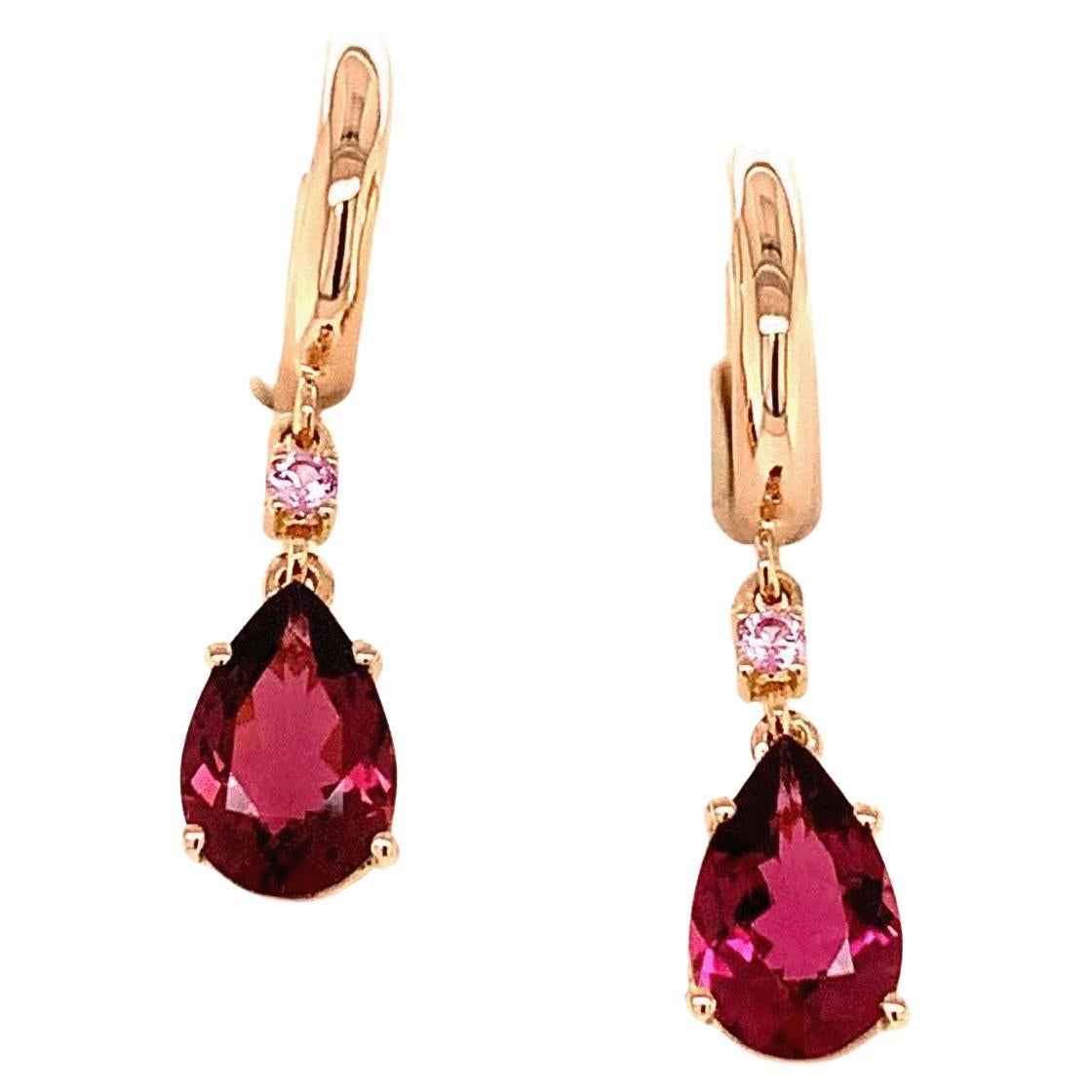 18 Karat Rose Gold Pink Tourmalines and Pink Sapphires Garavelli Drop Earrings