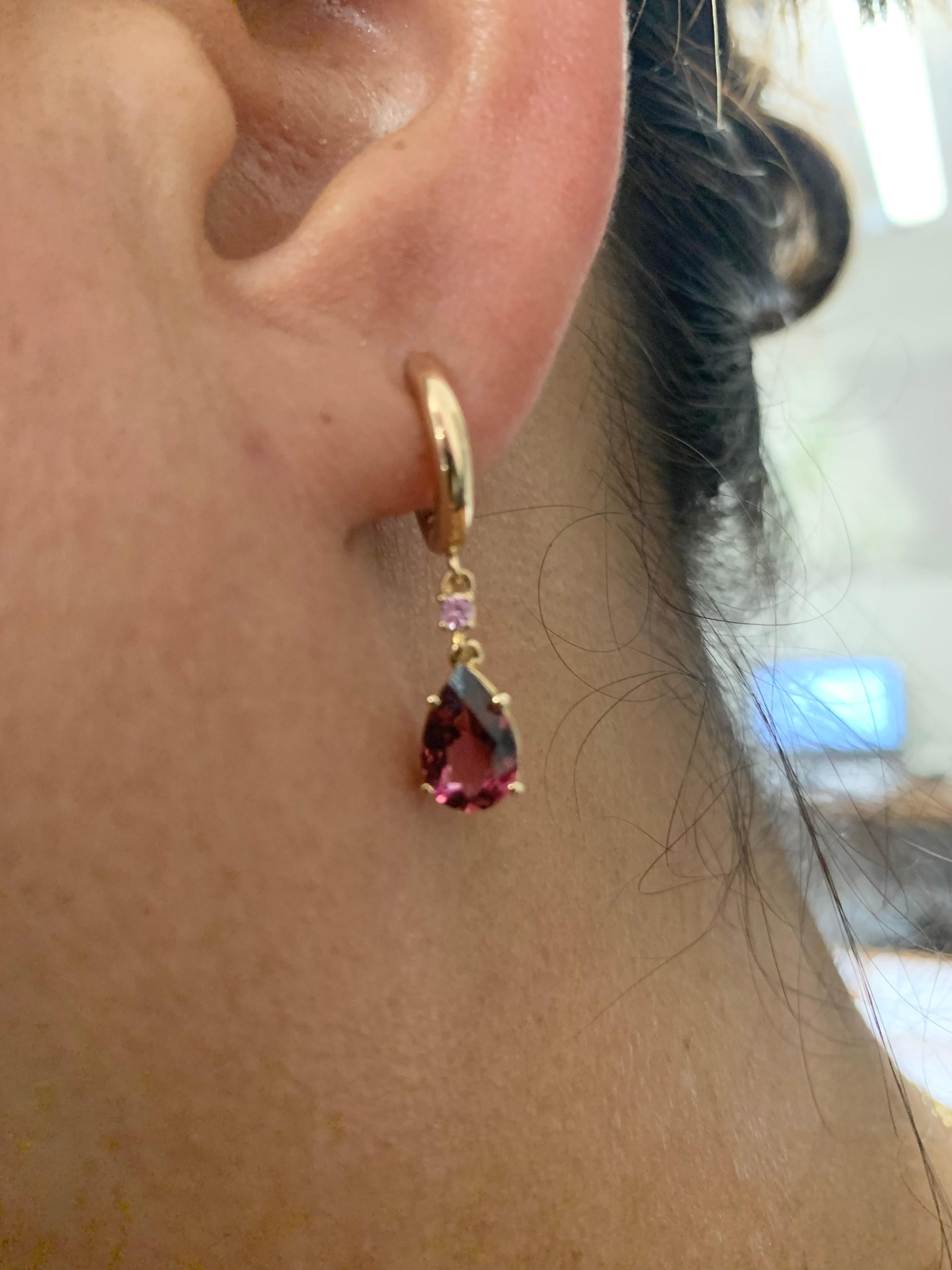 Contemporary 18 Karat Rose Gold Pink Tourmalines and Pink Sapphires Garavelli Drop Earrings