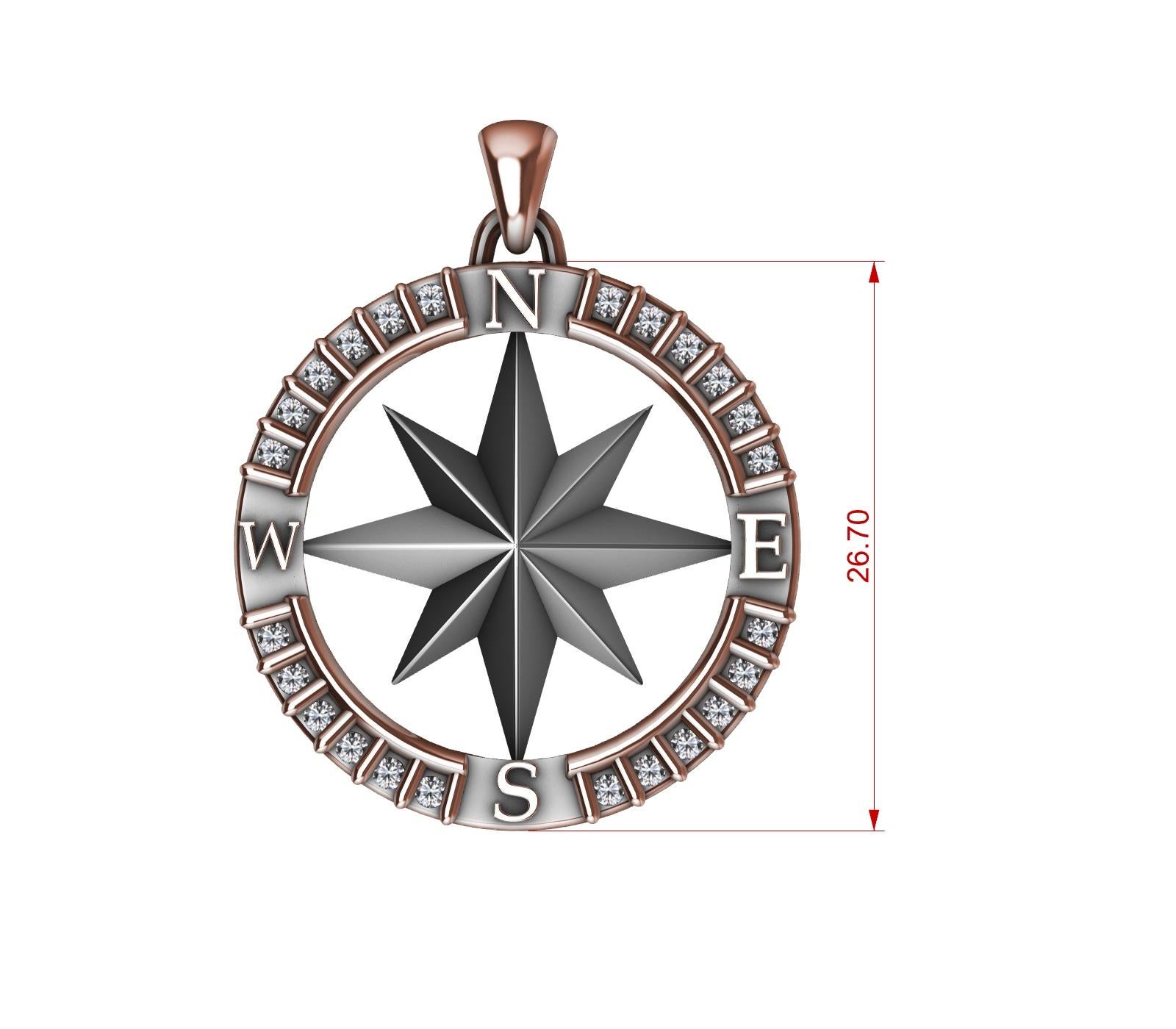  18 Karat Rose Gold  and Sterling  Diamond Sailors Compass Pendant, For you water and wind lovers. Tiffany Designer , Thomas Kurilla has not forgotten you mates. Inspired from antique sailor's compasses. A sailing lover as well. Wear this and you'll