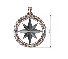 18 Karat Rose Gold and Sterling Diamond Sailors Compass Pendant