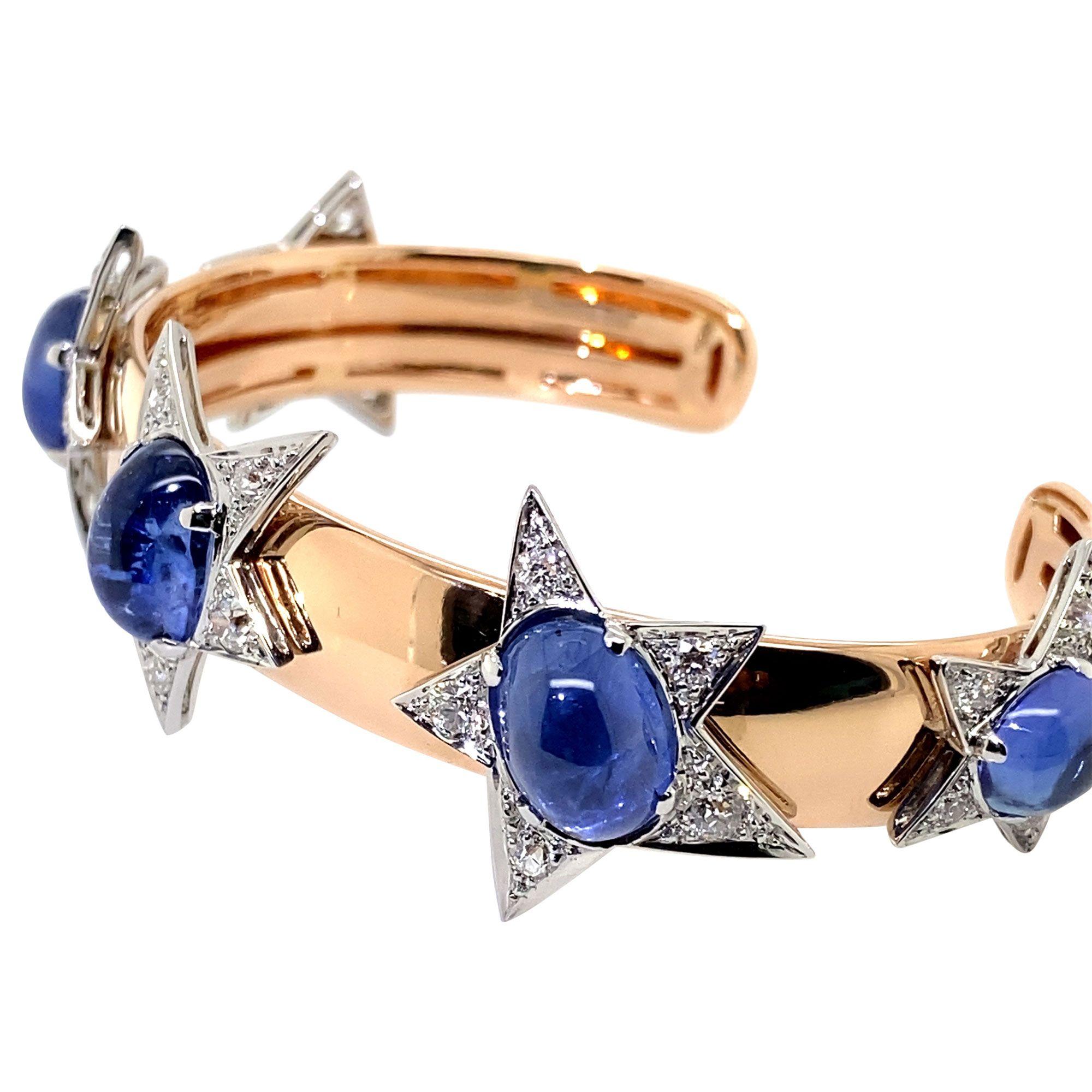 18 Karat Rose Gold, Platinum, Sapphire and Diamond Stellar Cuff For Sale 3