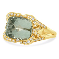 18 Karat Rose Gold Prasiolite and Diamond Ring