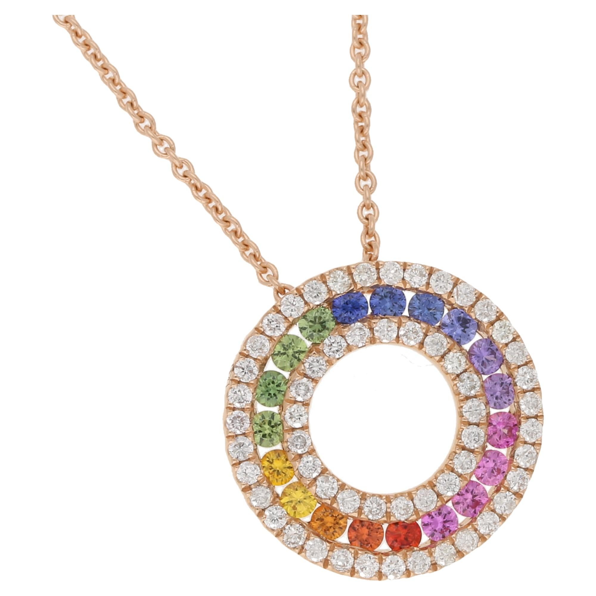 18 Karat Rose Gold Rainbow Sapphire Diamond Necklace