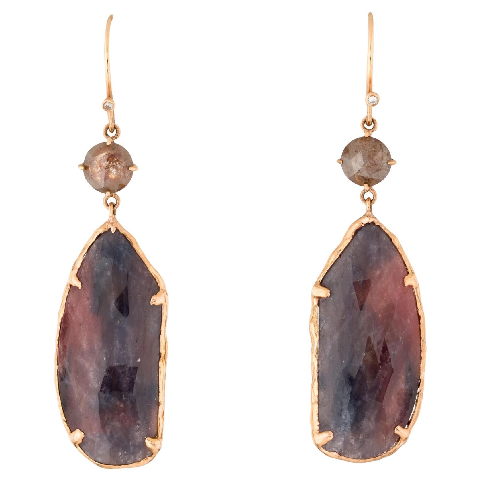 18 Karat Rose Gold Red Sapphire Slice Dangle Earring For Sale