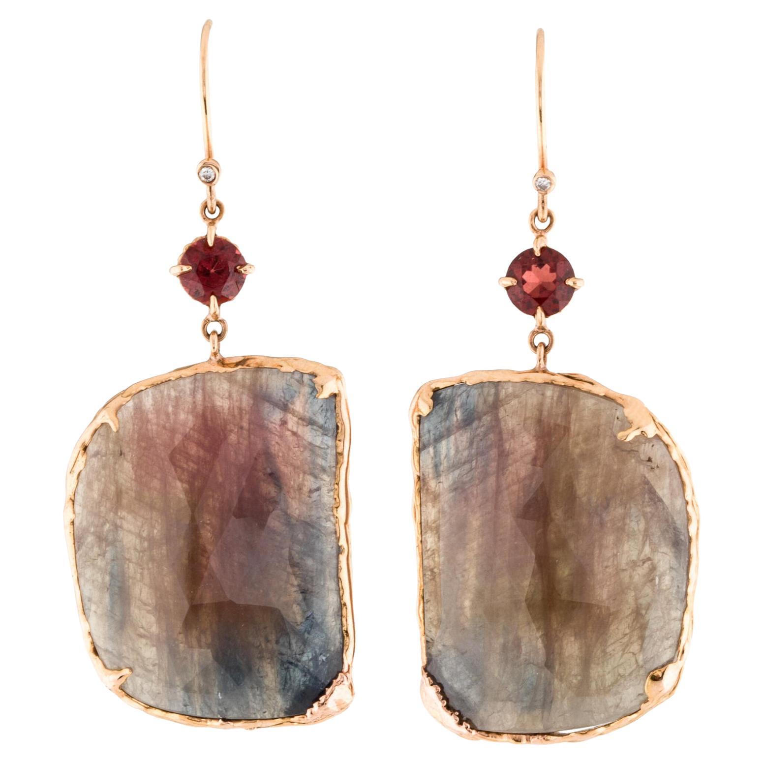 18 Karat Rose Gold Red Slice Sapphire Dangle Earrings For Sale