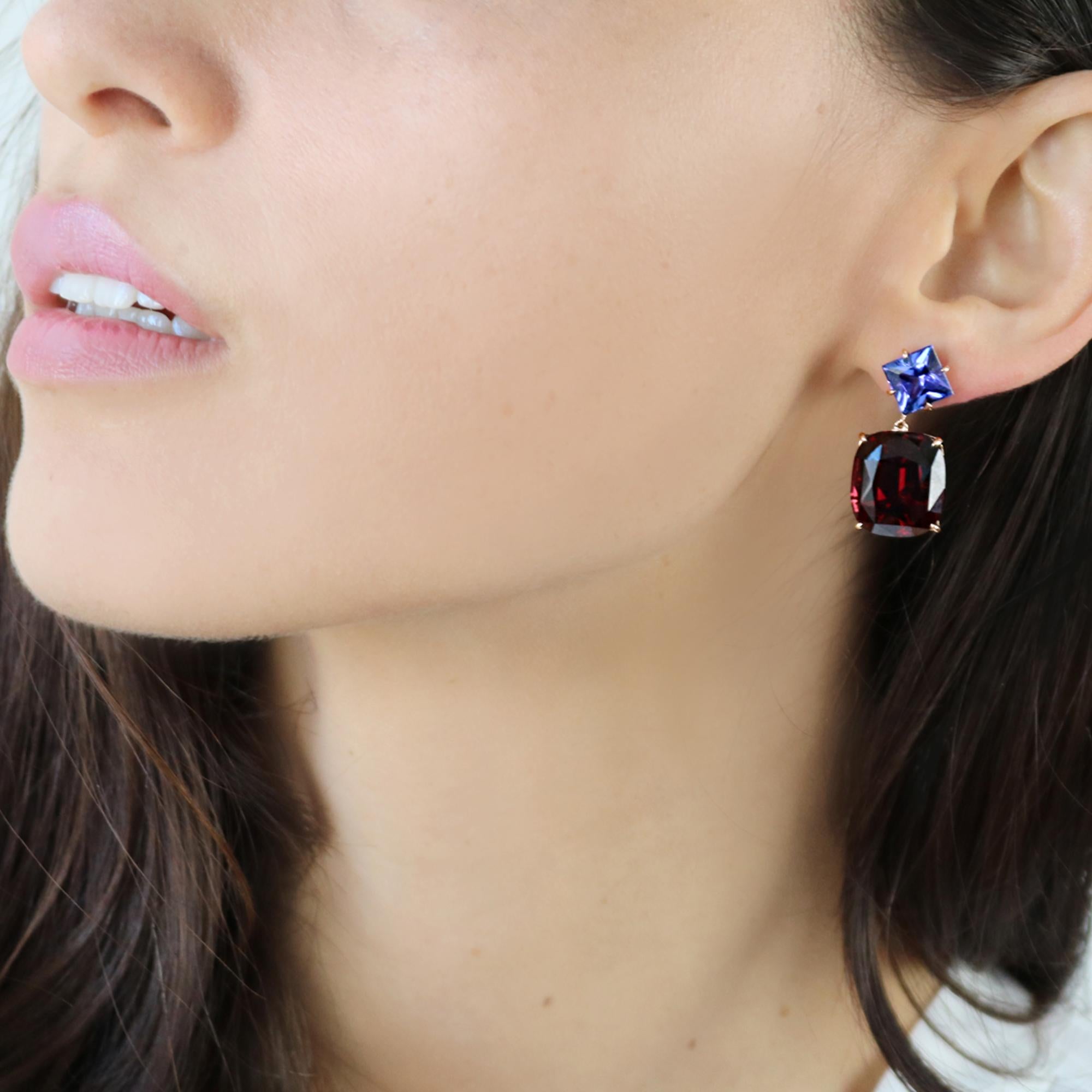 Contemporary Paolo Costagli 18 Karat Rose Gold Rhodolite Garnet and Tanzanite Earrings