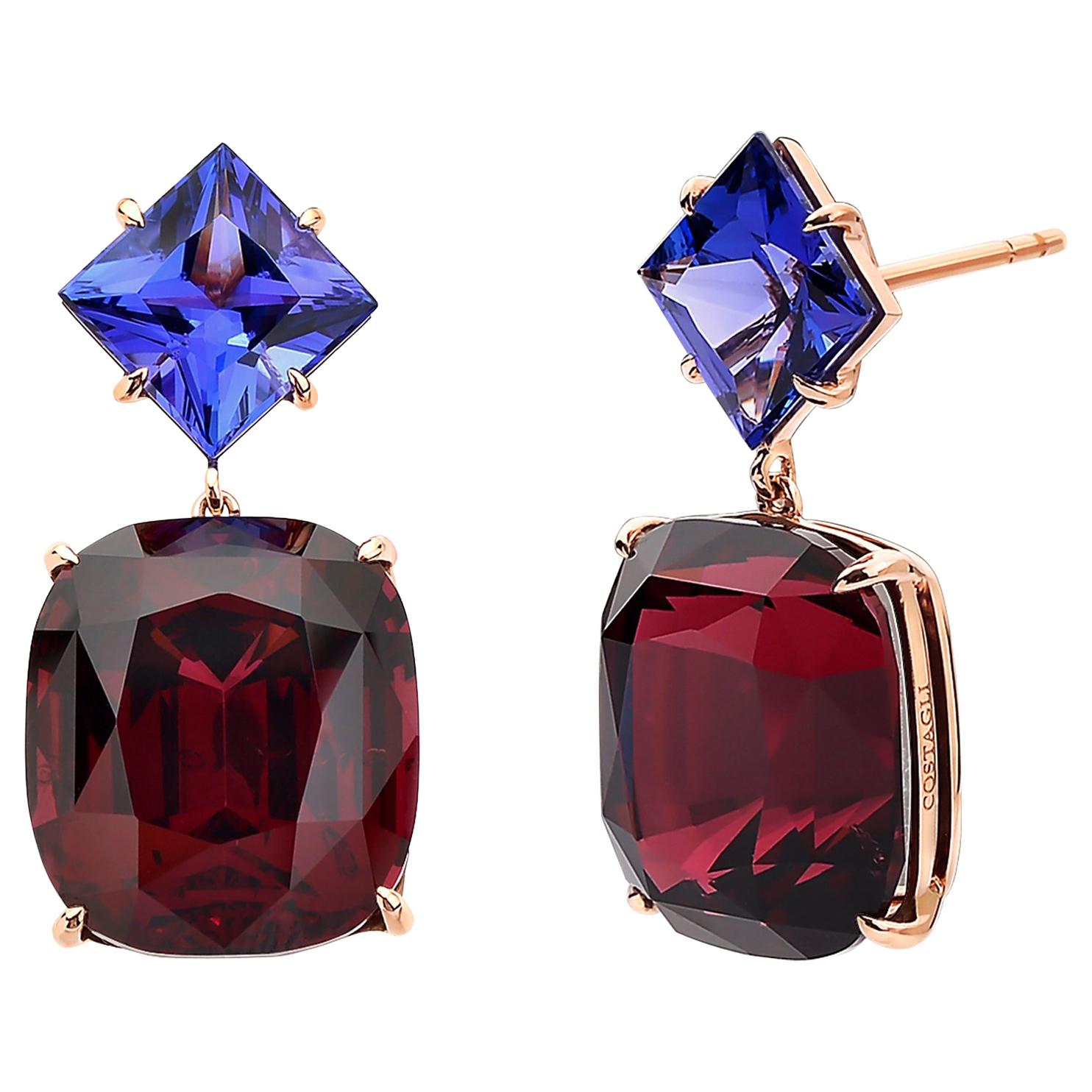 Paolo Costagli 18 Karat Rose Gold Rhodolite Garnet and Tanzanite Earrings