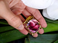 Eighteen Karat Rose Gold Contemporary Ring with Natural Amethyst and Diamonds