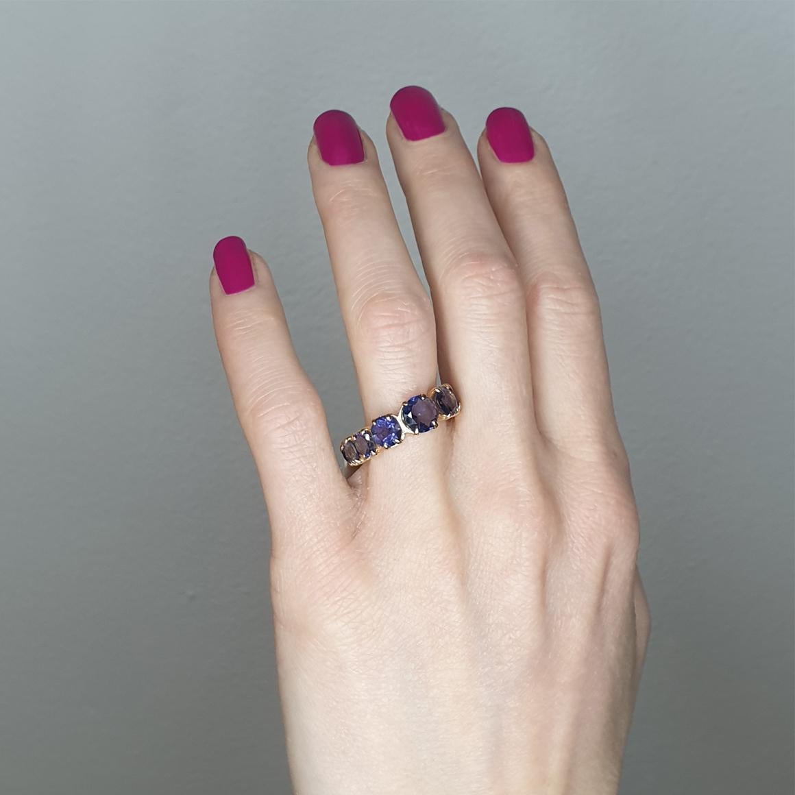 Classic and trendy ring , not only wedding ring but also a ring for every occasion with fantastic colors. Design and craftmanship made in Italy by Stanoppi Jewellery since 1948.

Classic ring in 18 karat rose gold with Iolite cut (size: 7, 6, 5,
