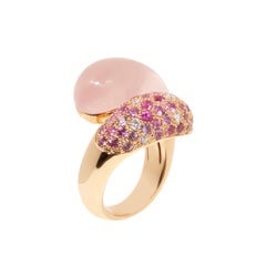Ring aus 18 Karat Roségold mit geformtem rosa Quarz, rosa Saphir und Diamanten