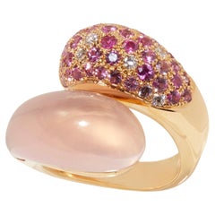 Ring aus 18 Karat Roségold mit geformtem rosa Quarz, rosa Saphir und Diamanten
