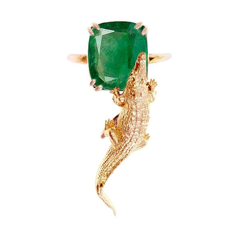 Achtzehn Karat Roségold Ring mit natürlichem Smaragd im Kissenschliff im Angebot