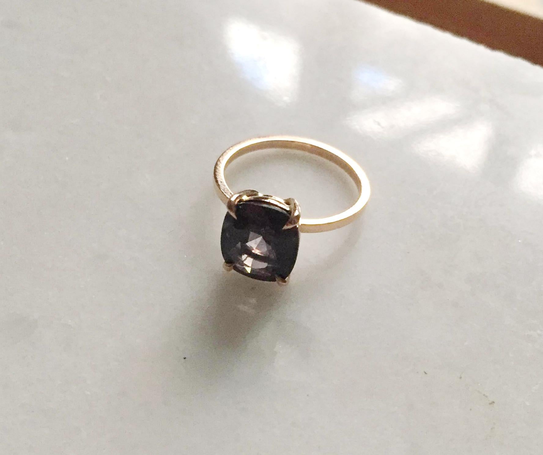 Cushion Cut Eighteen Karat Rose Gold Ring with Purple Spinel For Sale