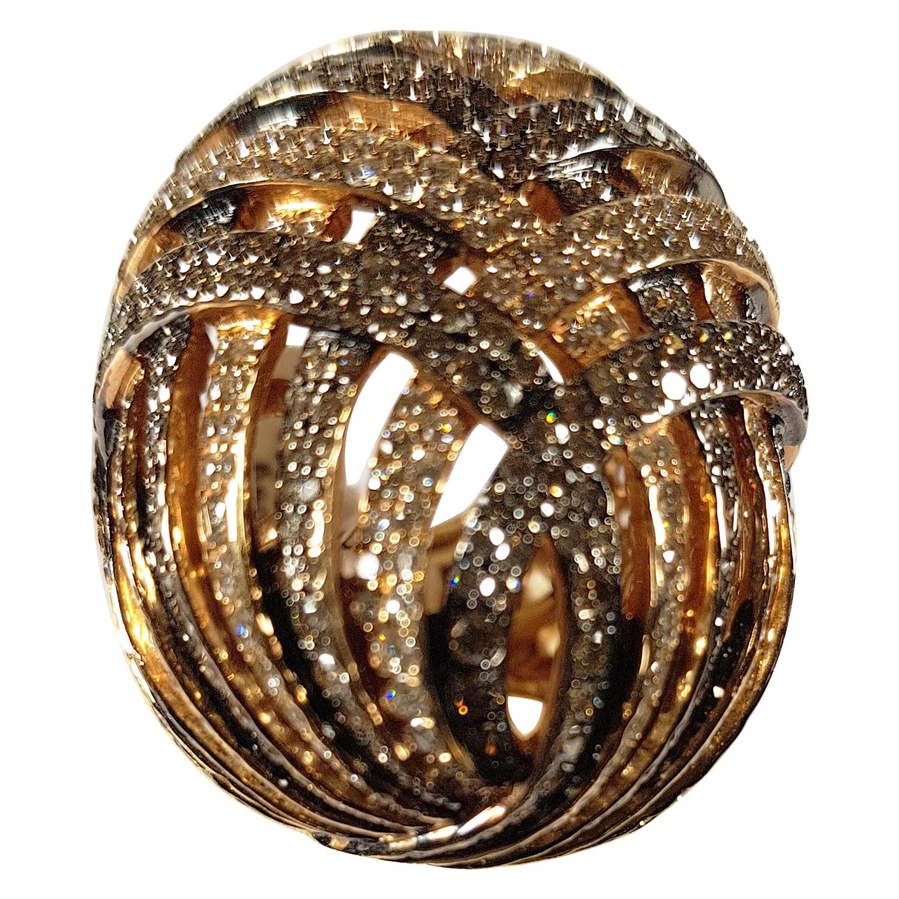 18 Karat Rose Gold Ring with Brown and White Diamonds For Sale