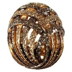 Vintage 18 Karat Rose Gold Ring with Brown and White Diamonds