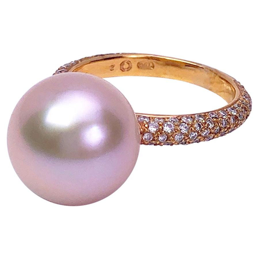 18 Karat Rose Gold Ring with Pink South Sea Pearl and .61 Carat Diamonds For Sale