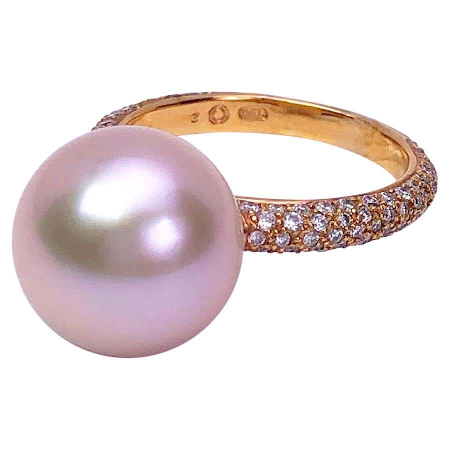Pink Freshwater Pearl and Diamond Drop Earrings 18 Karat Rose Gold 0.61 ...