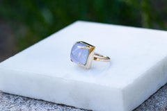 Eighteen Karat Rose Gold Contemporary Cocktail Ring with Sugarloaf Aquamarine
