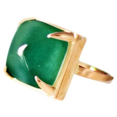 Eighteen Karat Rose Gold Engagement Ring with Sugarloaf Grass Green Emerald