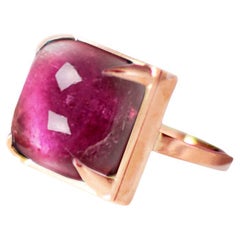 Eighteen Karat Rose Gold Engagement Ring with Sugarloaf Pink Tourmaline