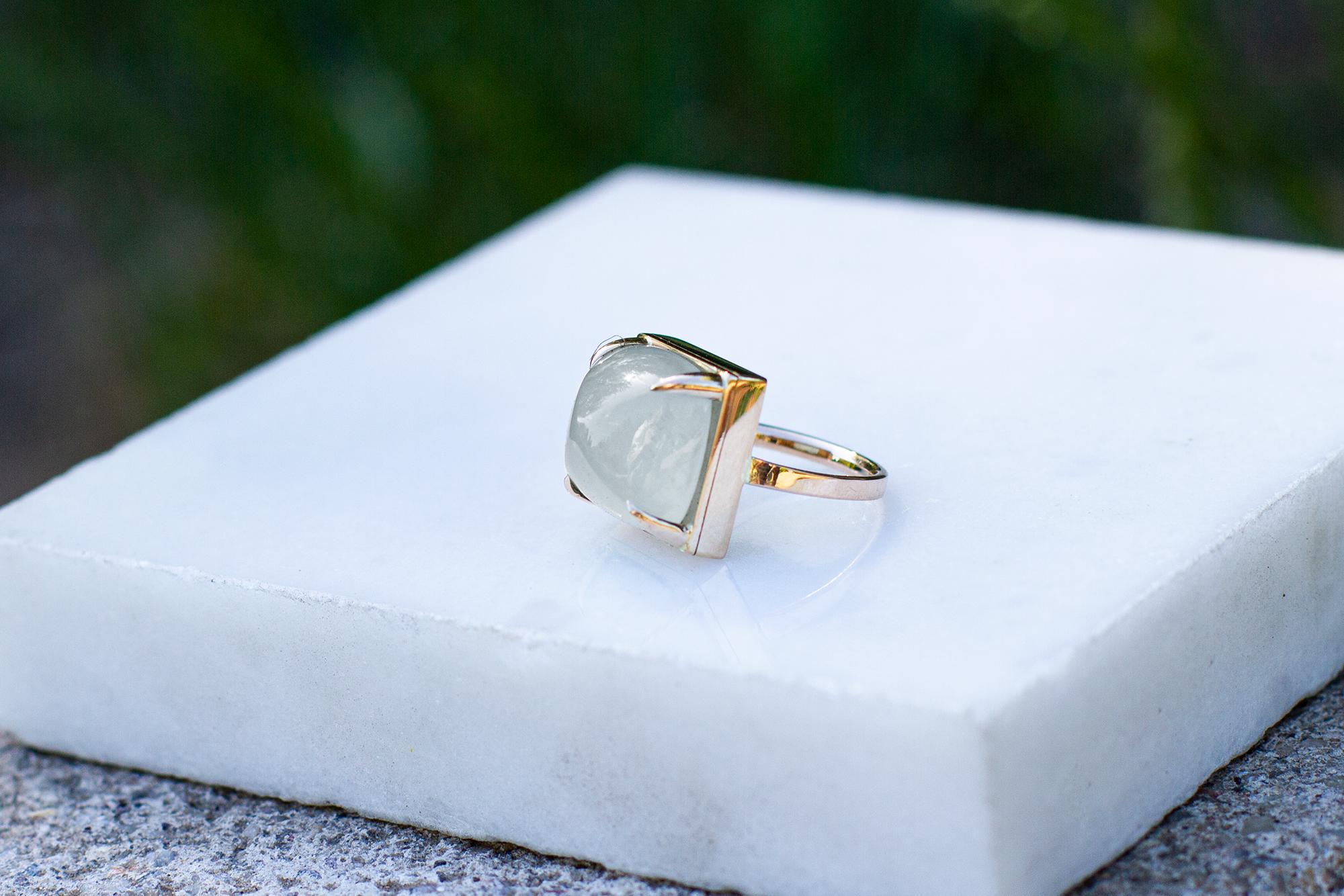 Contemporary Eighteen Karat Rose Gold Engagement Ring with Sugarloaf Quartz For Sale