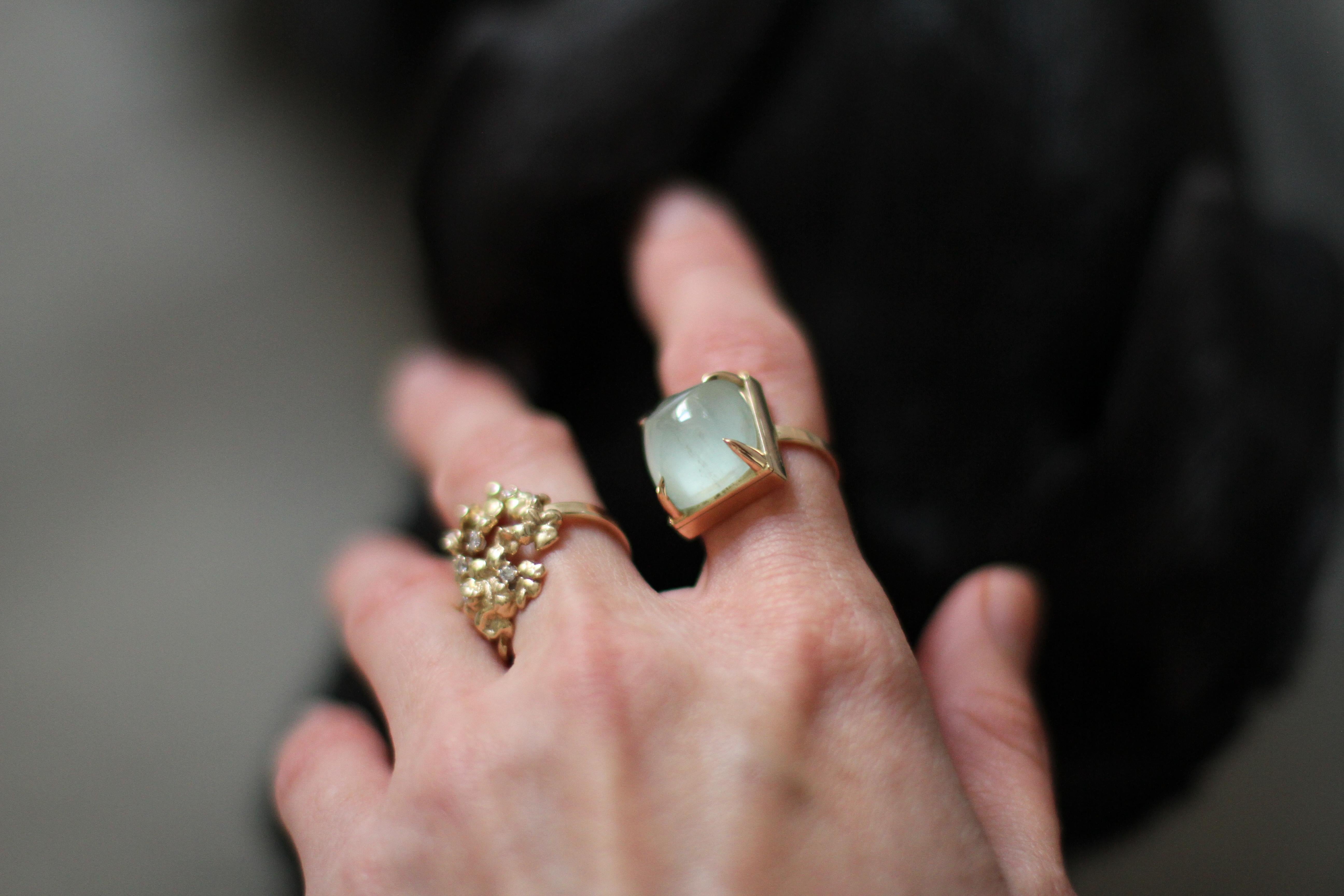 Women's or Men's Eighteen Karat Rose Gold Engagement Ring with Sugarloaf Quartz For Sale