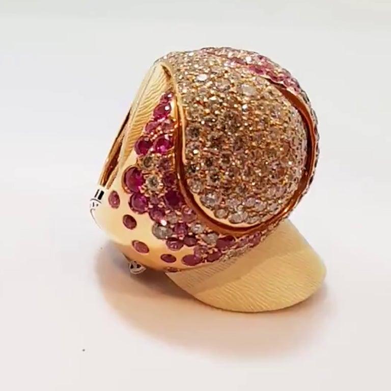 For Sale:  18 Karat Rose Gold Ring with White and Brown Diamonds and Sapphires 2