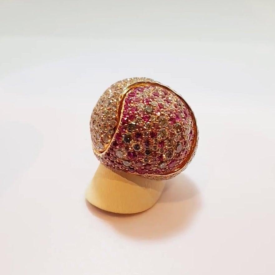 For Sale:  18 Karat Rose Gold Ring with White and Brown Diamonds and Sapphires 3