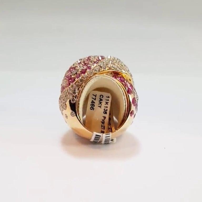 For Sale:  18 Karat Rose Gold Ring with White and Brown Diamonds and Sapphires 4