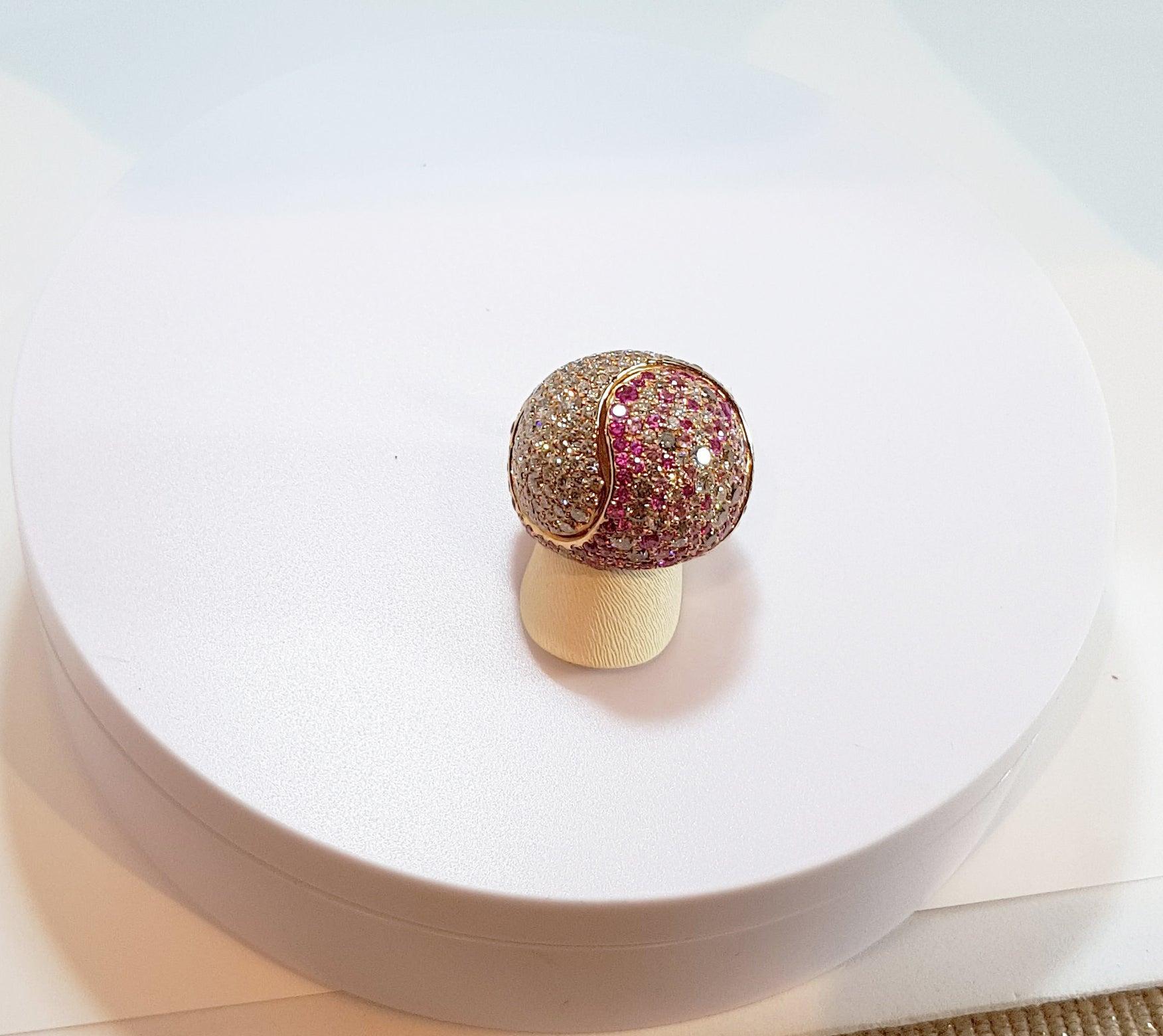For Sale:  18 Karat Rose Gold Ring with White and Brown Diamonds and Sapphires 5
