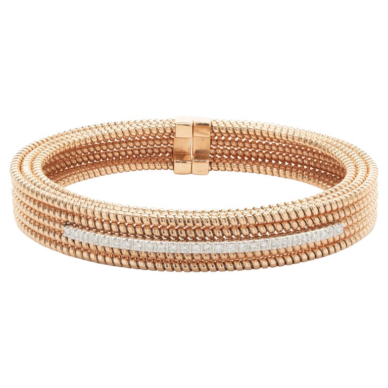 18 Karat Rose Gold Rope Style Diamond Cuff Bracelet For Sale at 1stDibs