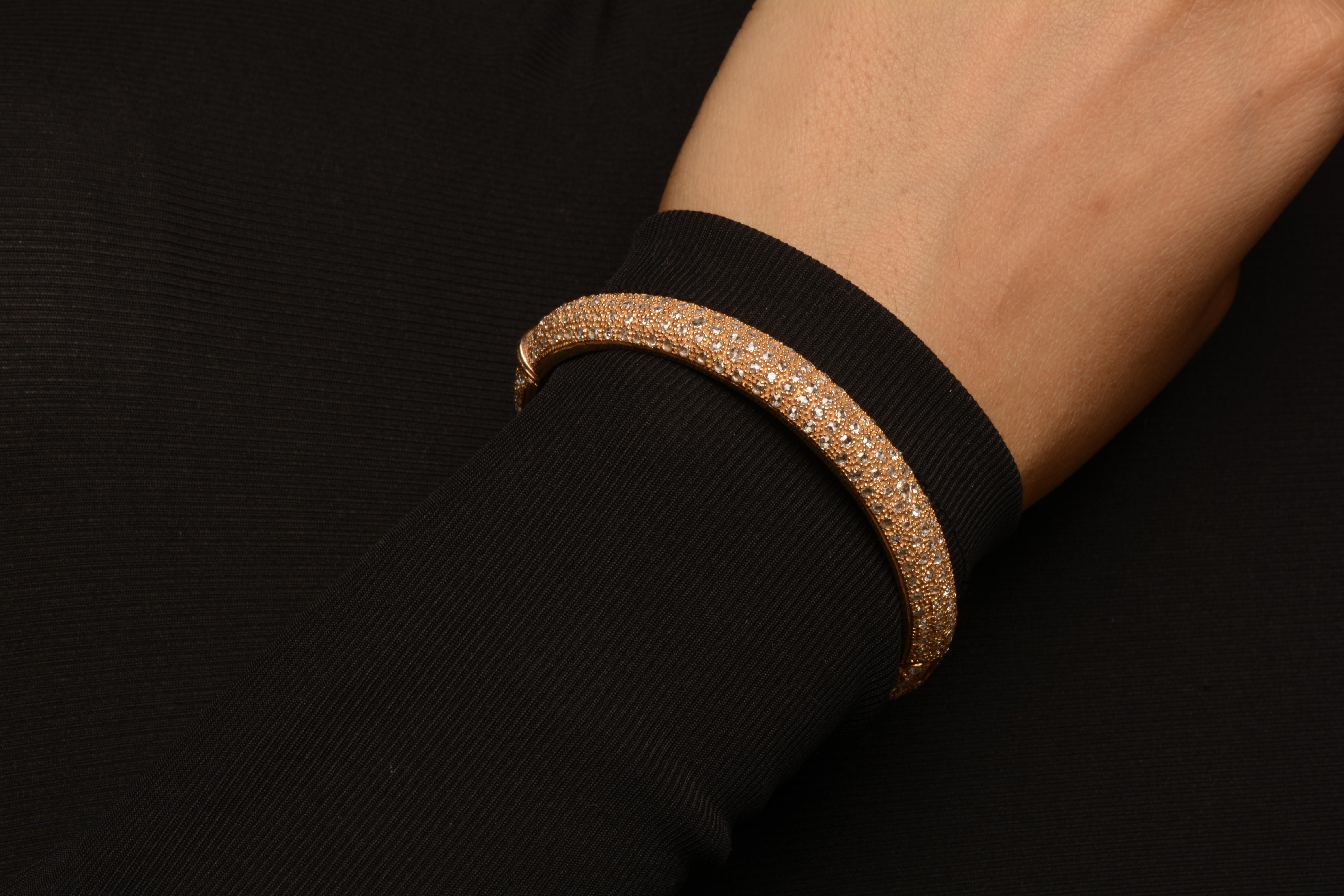 Rose Cut 18 Karat Rose Gold Rosecut Diamond Cuff Bracelet For Sale